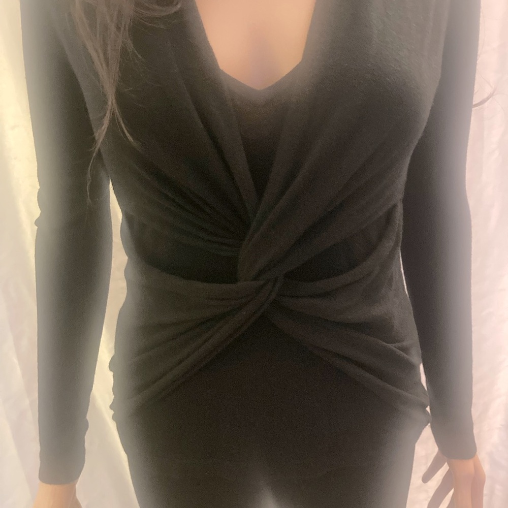 Black Long Sleeve Cashmere Blend Criss Cross Top